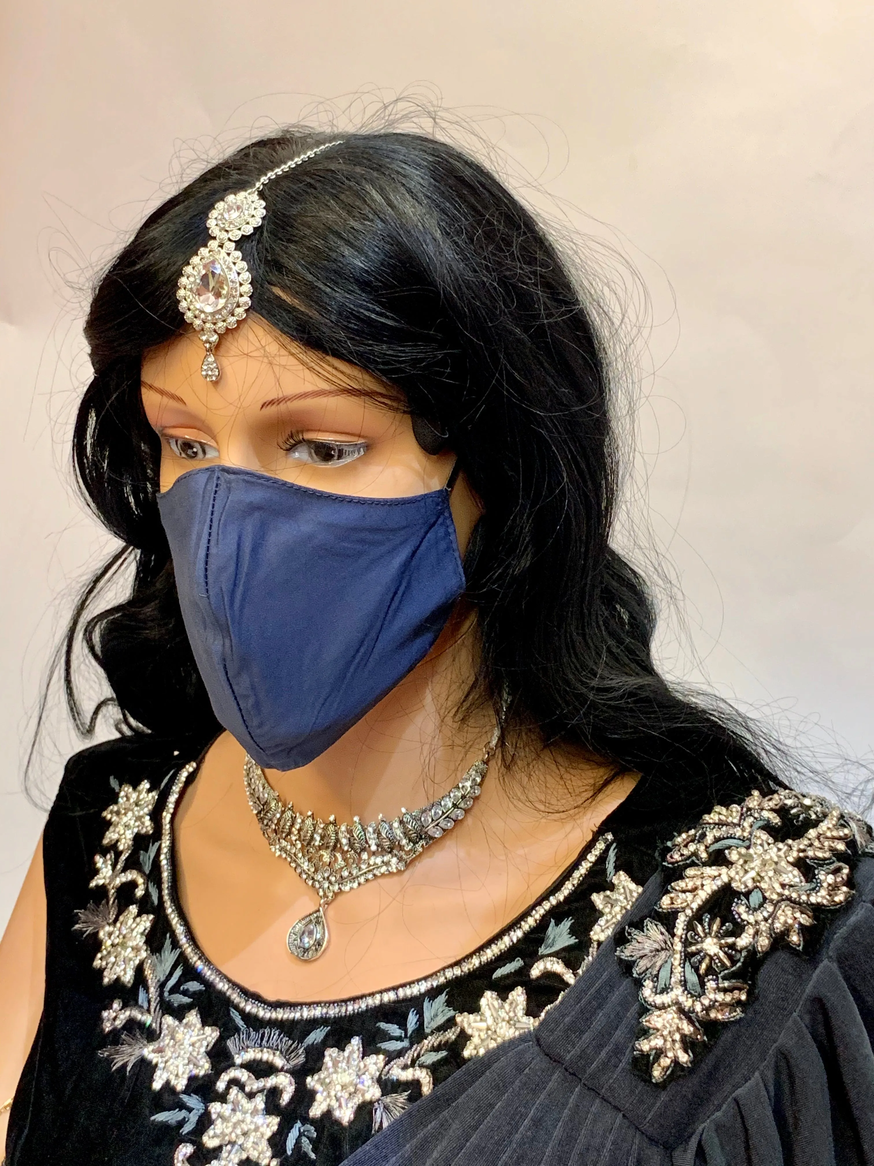 Unisex Designer Silk Plain Independence Blue Cloth Face Masks