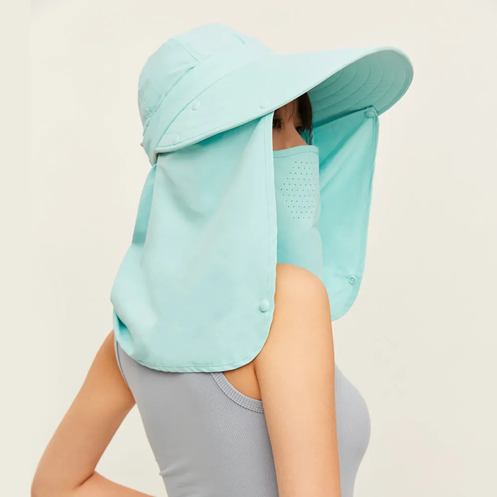 Unisex Sun Protection Fishing Hat with Face Neck Cover Flap Hiking Cap UPF 50 