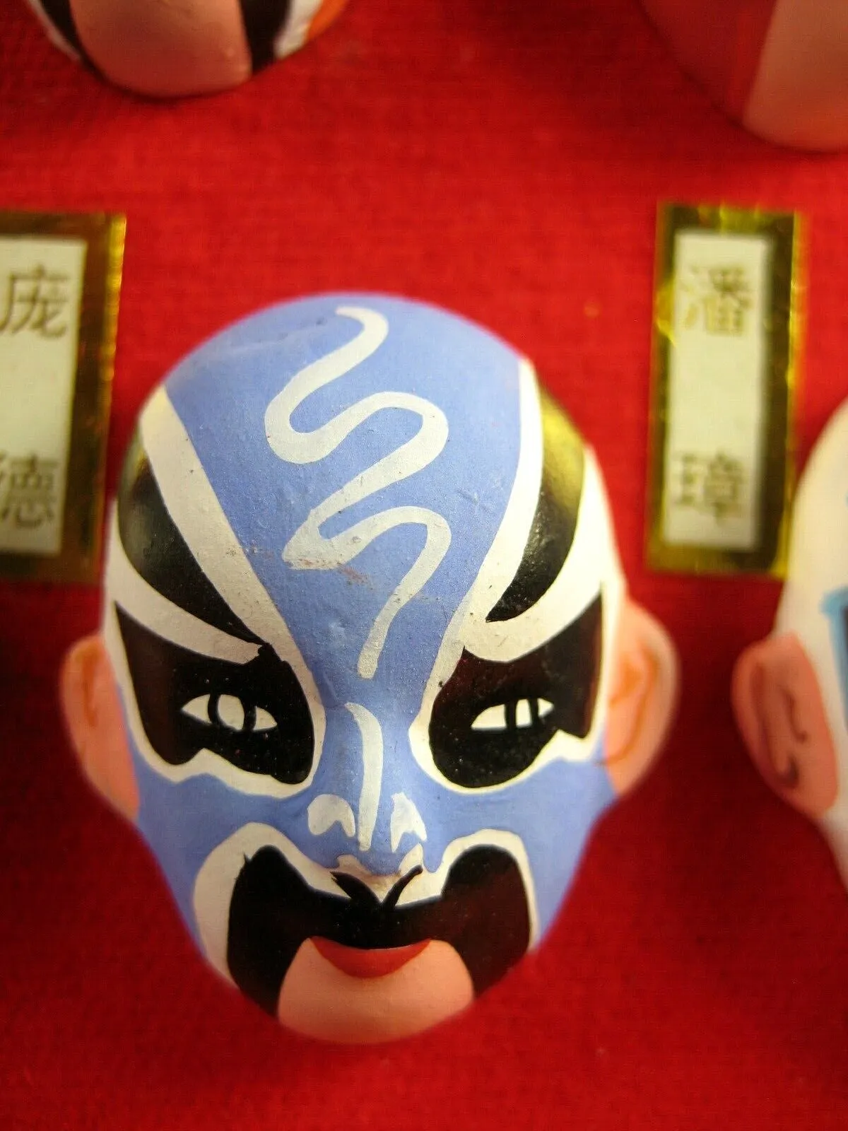 Vintage Chinese Beijing Opera Clay Masks x5 Mini Hand painted "Peking Opera Masks"