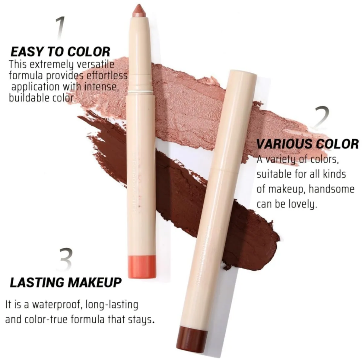 Waterproof Creamy Eyeshadow Stick Eyeliner Eye Shadow Applicator Stick Shimmer & Matte Finish Metallic
