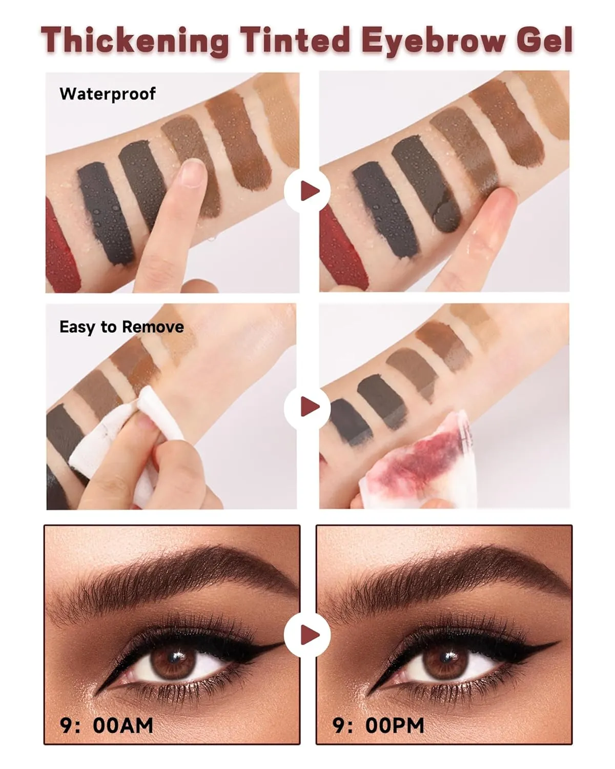 Waterproof Eyebrow Gel Black, Sweat-Proof Longwear Strong Hold Tinted Brow Gel, Vegan, Cruelty-Free, Brow Glue Mascara for Eyebrows with Eyebrow Brush, Sculpting Eye Brows Filler Makeup for Women-05