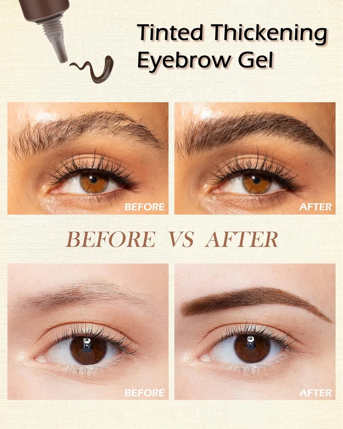 Waterproof Tinted Brow Gel, Brunttte Tinted Thickening Brow Mascara, Brow Fast Sculpt, Long Lasting Transfer-Proof, Eyebrow Gel Tint with Brow Brush & Razor, Fill in Eyebrows and Cover Gray Hair-B04#