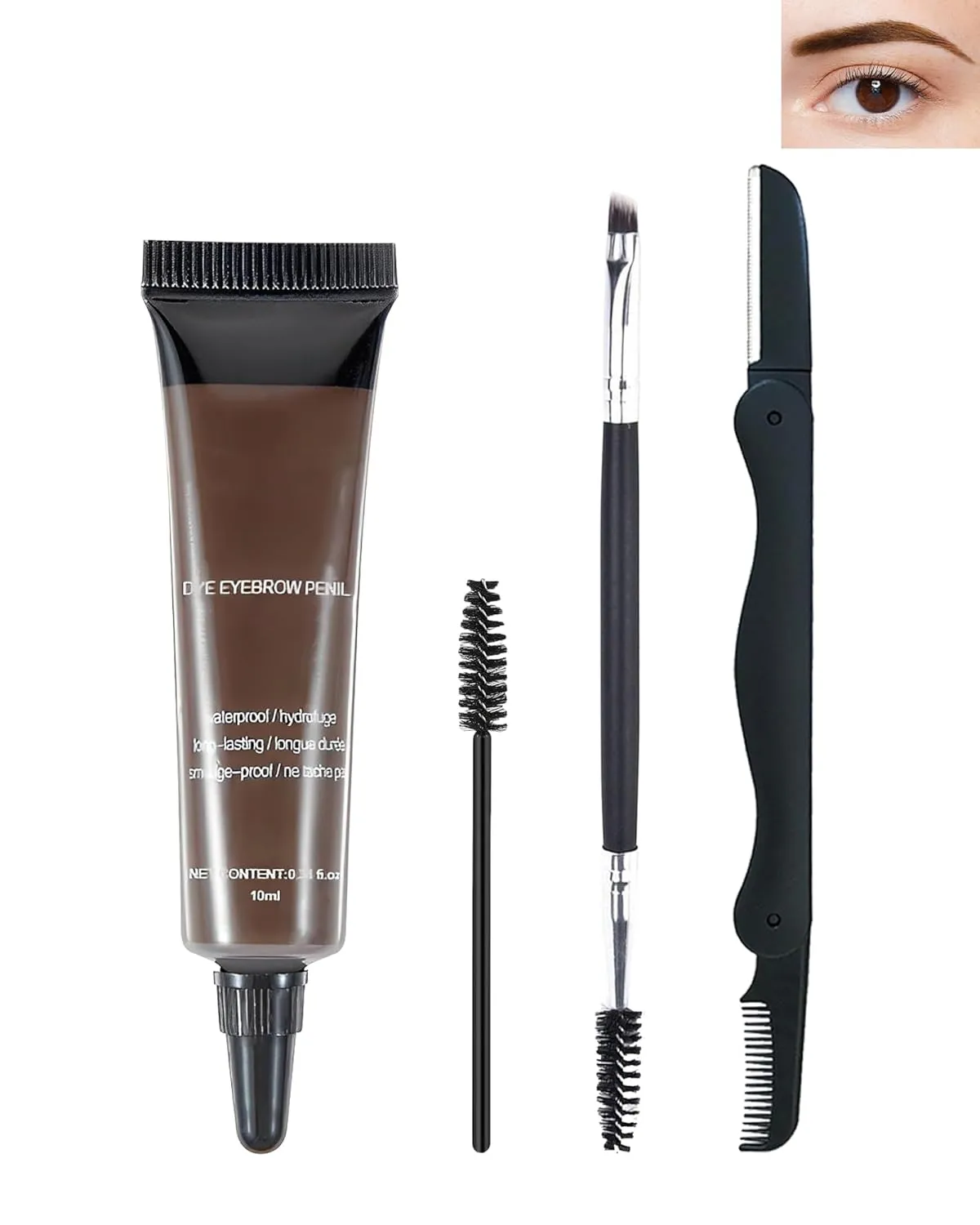 Waterproof Tinted Brow Gel, Brunttte Tinted Thickening Brow Mascara, Brow Fast Sculpt, Long Lasting Transfer-Proof, Eyebrow Gel Tint with Brow Brush & Razor, Fill in Eyebrows and Cover Gray Hair-B04#