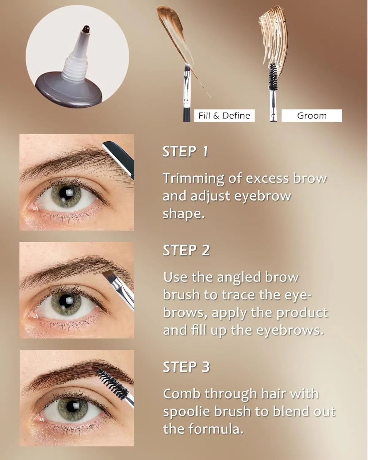 Waterproof Tinted Brow Gel, Brunttte Tinted Thickening Brow Mascara, Brow Fast Sculpt, Long Lasting Transfer-Proof, Eyebrow Gel Tint with Brow Brush & Razor, Fill in Eyebrows and Cover Gray Hair-B04#