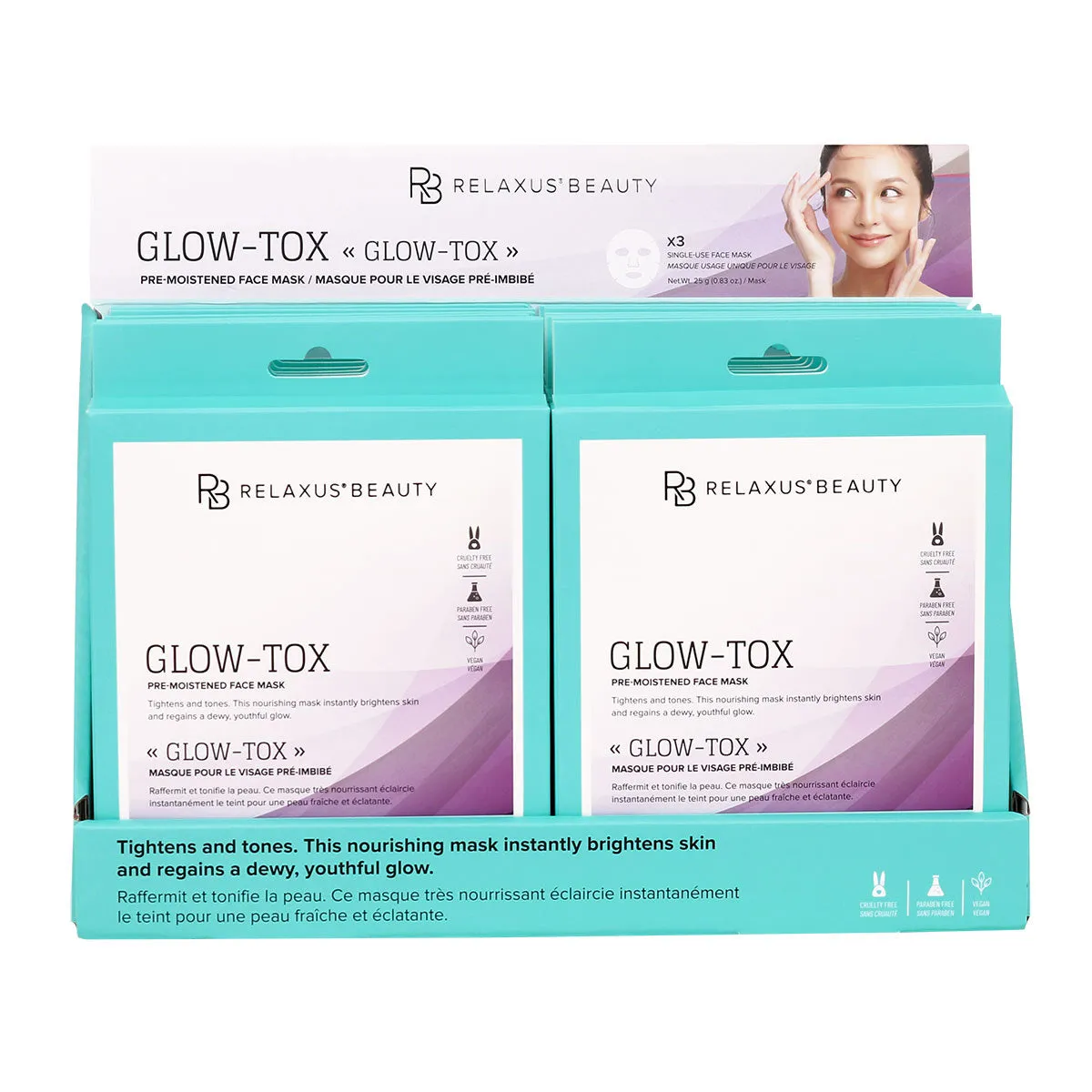 Wholesale Glow Tox Face Masks (3-Pack) - Displayer of 12